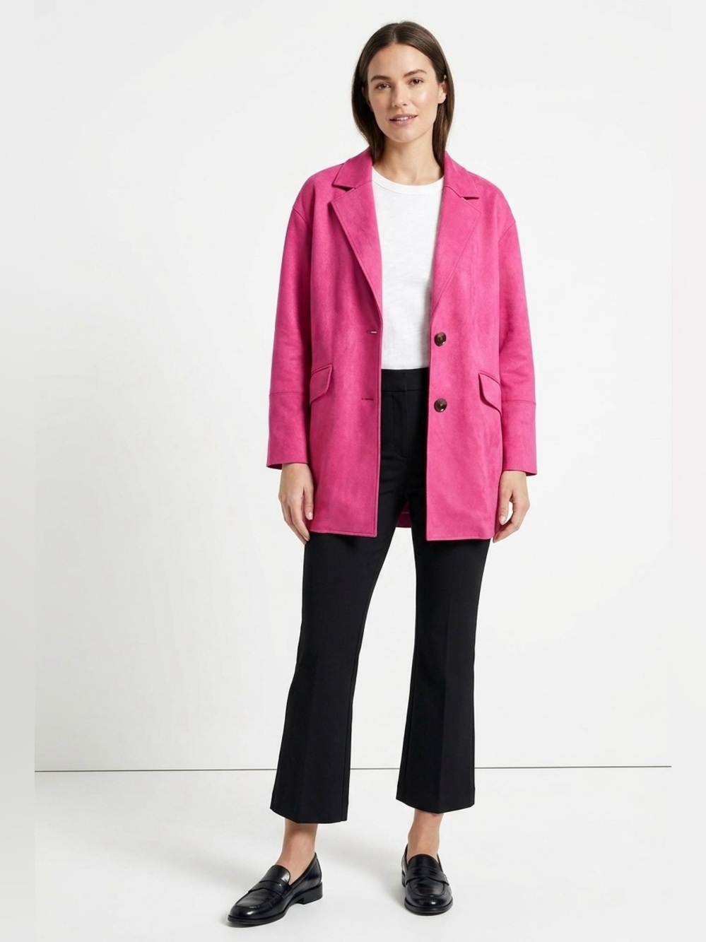 Fate $78 NWT The Mandy Faux Suede Collar Jacket Hot Pink S w/ pockets P2P 23”